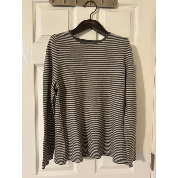 Eileen Fisher Italian yarn striped gray sweater sz petite large - Picture 1 of 8